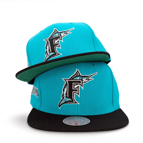 Florida Marlins Mitchell & Ness Cooperstown Evergreen Snapback Hat - Teal - Triple Play Caps