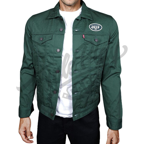Levi's New York Jets Twill Trucker Button-Up Jacket - Green - Triple Play Caps