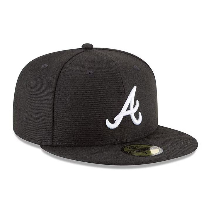 Atlanta Braves New Era Black and White Basic 59FIFTY Fitted Hat - Black - Triple Play Caps