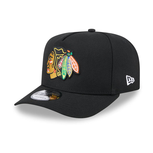 Chicago Blackhawks New Era Team Color 9FIFTY A-Frame Snapback Hat - Black - Triple Play Caps