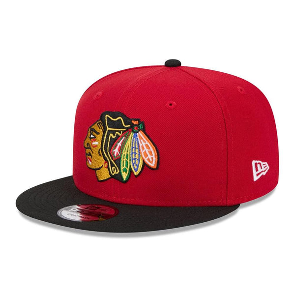 Chicago Blackhawks New Era Team Color 9FIFTY Snapback Hat - Red/Black - Triple Play Caps