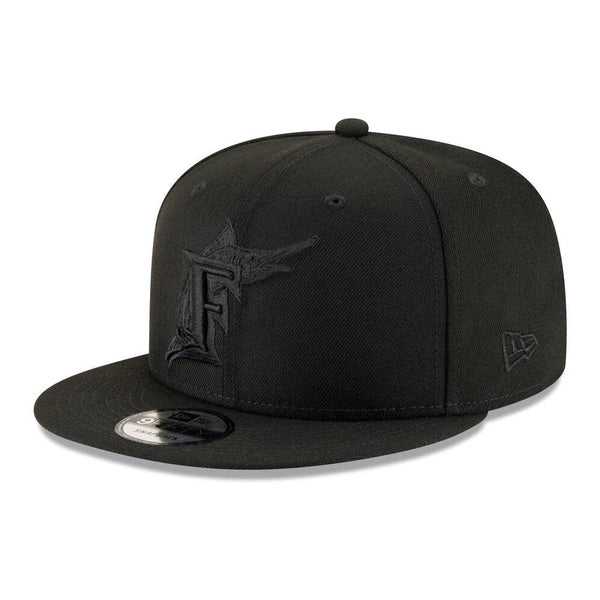 Florida Marlins New Era Black on Black 9FIFTY Snapback Hat - Black - Triple Play Caps