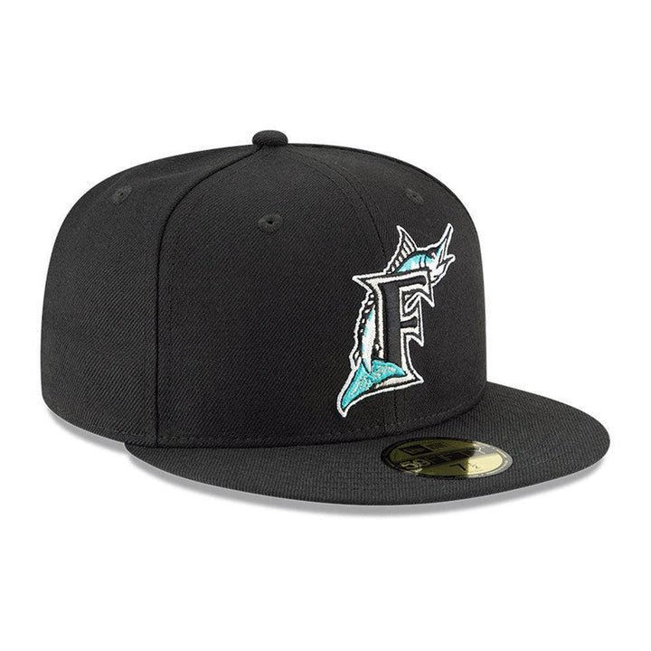 Florida Marlins New Era Cooperstown Collection Logo 59FIFTY Fitted Hat - Black - Triple Play Caps