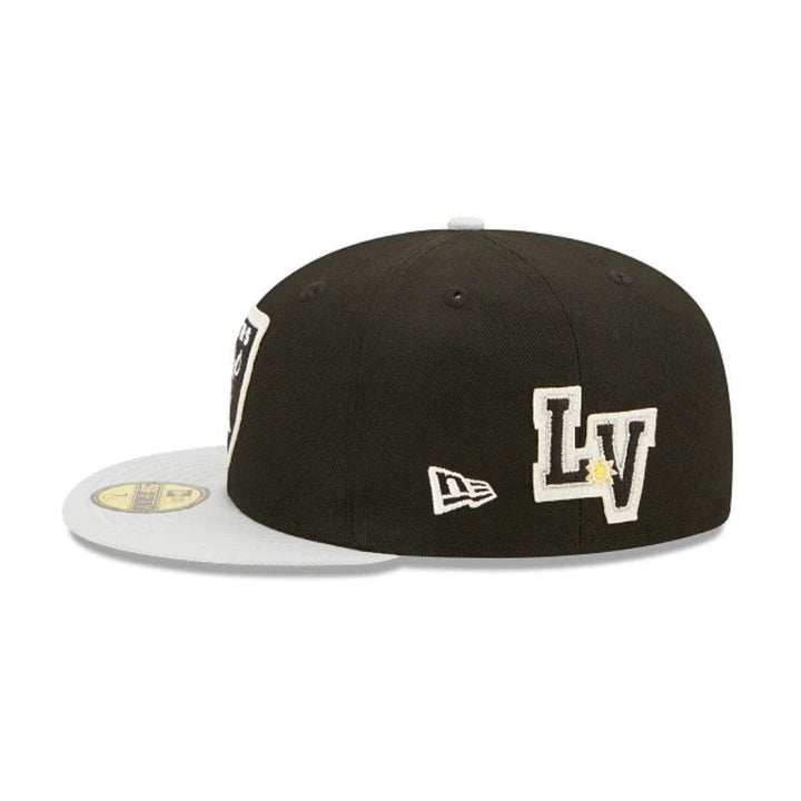 Las Vegas Raiders New Era Super Bowl XVIII Letterman 59FIFTY Fitted Hat - Black/Silver - Triple Play Caps