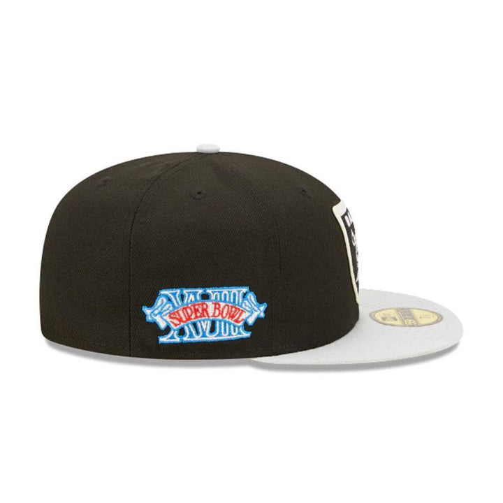 Las Vegas Raiders New Era Super Bowl XVIII Letterman 59FIFTY Fitted Hat - Black/Silver - Triple Play Caps