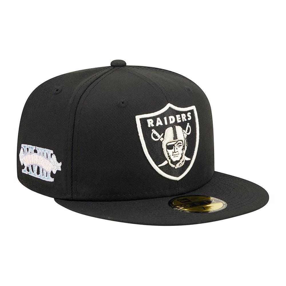 Las Vegas Raiders New Era Super Bowl XVIII Pop Sweat 59FIFTY Fitted Hat - Black - Triple Play Caps
