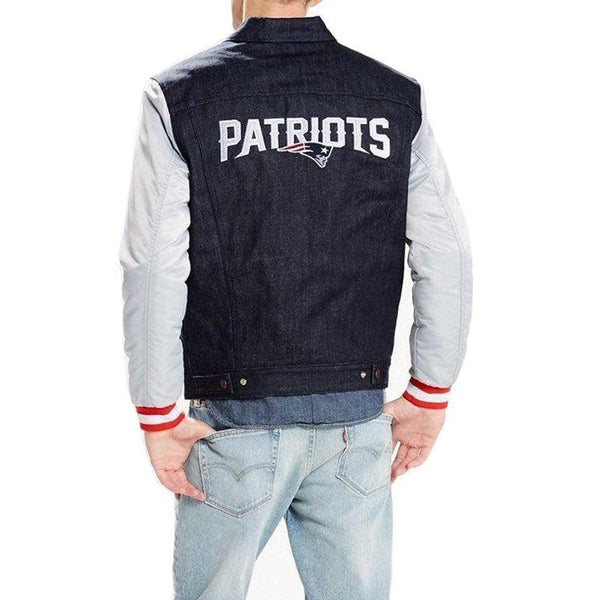 Levi's New England Patriots Denim Varsity Trucker Button-Up Jacket - Indigo Blue - Triple Play Caps