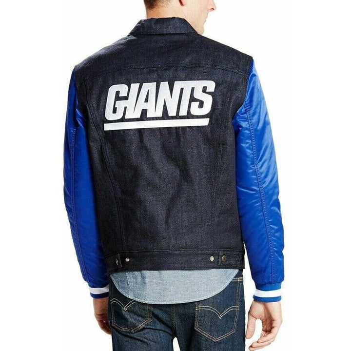 Levi's New York Giants Denim Varsity Trucker Button-Up Jacket - Indigo Blue - Triple Play Caps