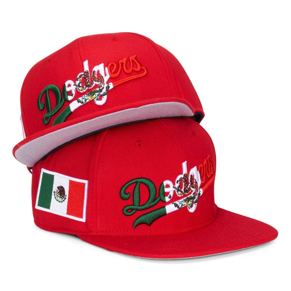 Los Angeles Dodgers Pro Standard Wordmark Mexico Script Snapback Hat - Red - Triple Play Caps