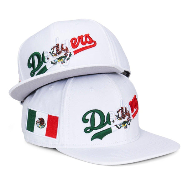 Los Angeles Dodgers Pro Standard Wordmark Mexico Script Snapback Hat - White - Triple Play Caps