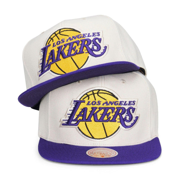 Mitchell & Ness Los Angeles Lakers Natural XL Snapback Hat - Off White - Triple Play Caps