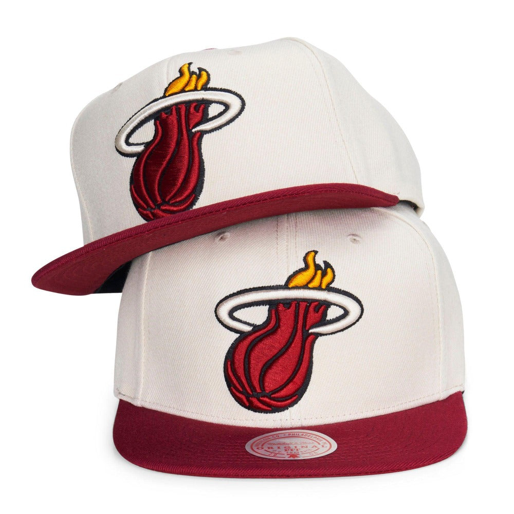 Mitchell & Ness Miami Heat Natural XL Snapback Hat - Off White - Triple Play Caps