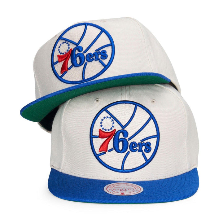 Mitchell & Ness Philadelphia 76ers HWC Natural XL Snapback Hat - Off White - Triple Play Caps
