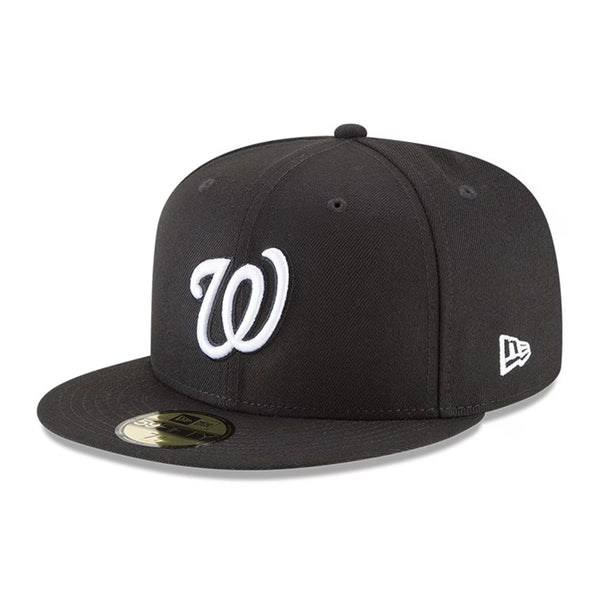 Washington Nationals New Era Black and White Basic 59FIFTY Fitted Hat - Black - Triple Play Caps