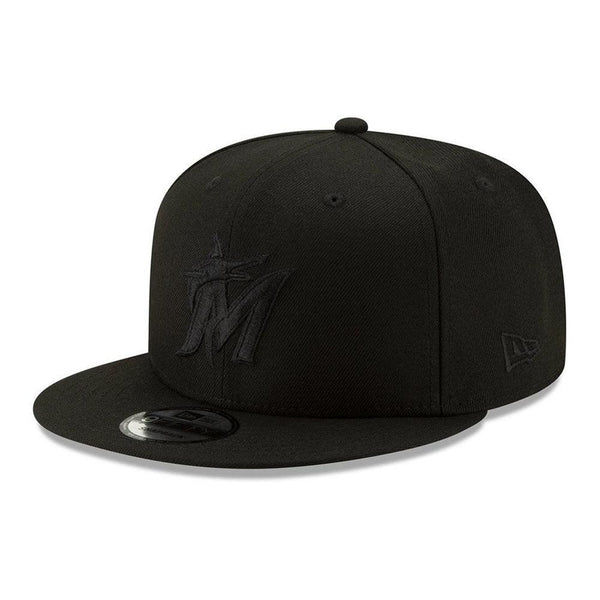 Miami Marlins New Era Black on Black 9FIFTY Snapback Hat - Black - Triple Play Caps