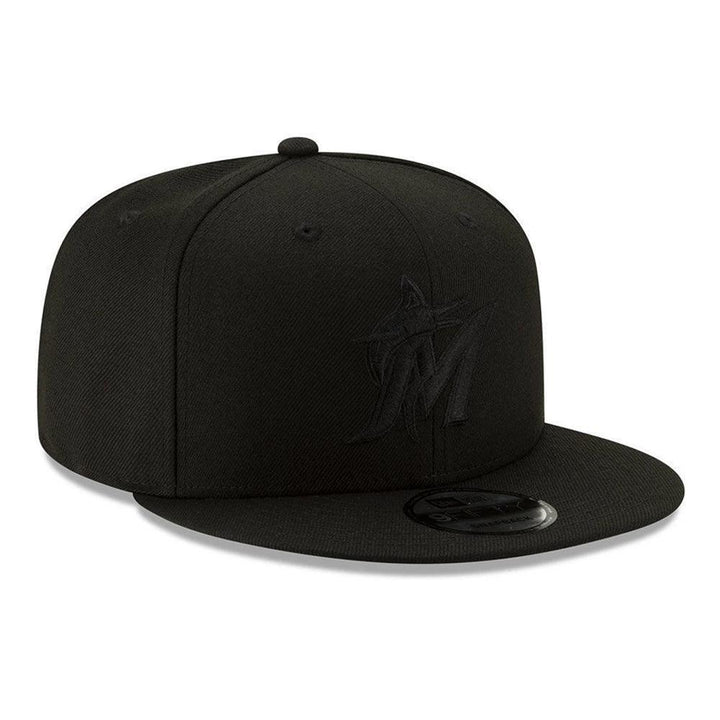 Miami Marlins New Era Black on Black 9FIFTY Snapback Hat - Black - Triple Play Caps