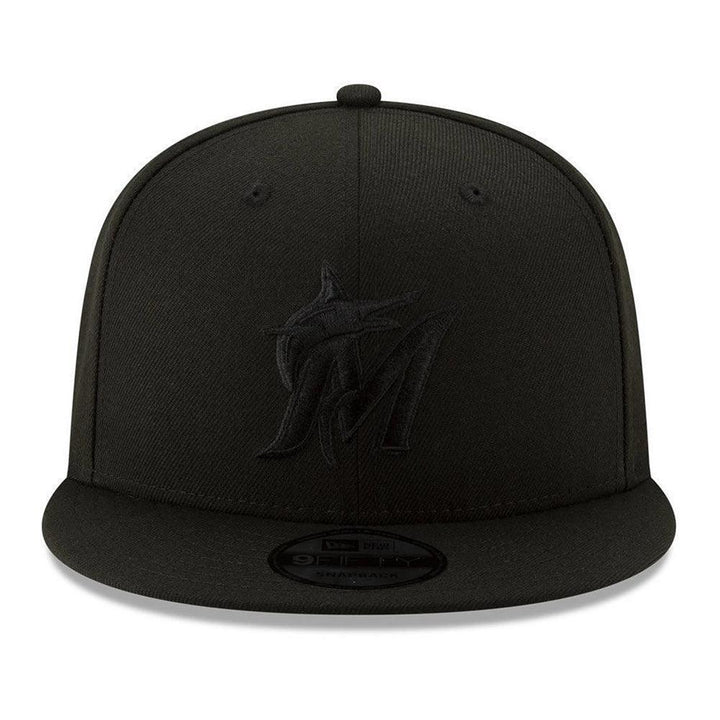 Miami Marlins New Era Black on Black 9FIFTY Snapback Hat - Black - Triple Play Caps