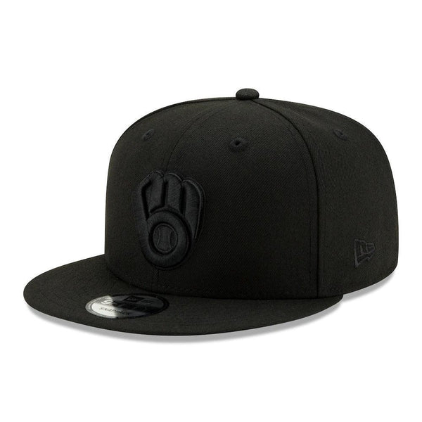 Milwaukee Brewers New Era Black on Black 9FIFTY Snapback Hat - Black - Triple Play Caps