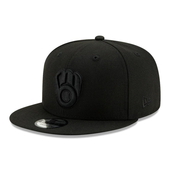 Milwaukee Brewers New Era Black on Black 9FIFTY Snapback Hat - Black - Triple Play Caps