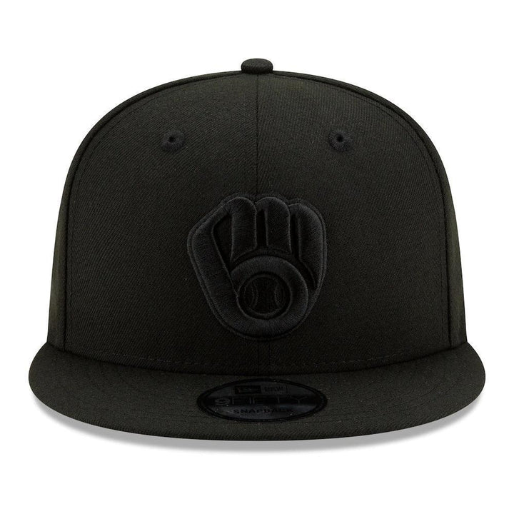 Milwaukee Brewers New Era Black on Black 9FIFTY Snapback Hat - Black - Triple Play Caps