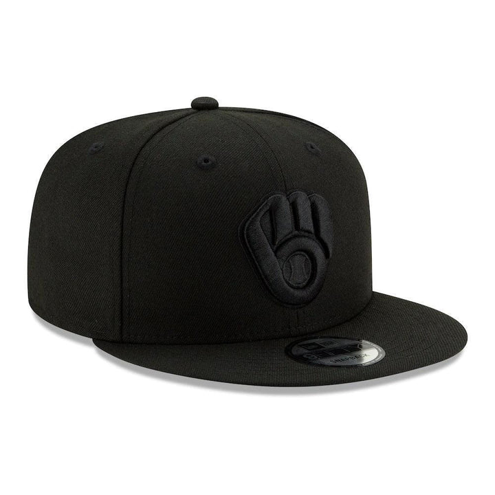 Milwaukee Brewers New Era Black on Black 9FIFTY Snapback Hat - Black - Triple Play Caps