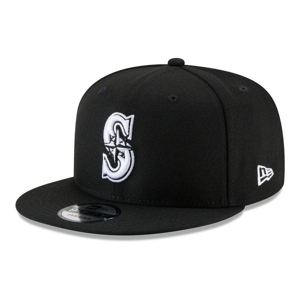 Seattle Mariners New Era Black & White 9FIFTY Snapback Hat - Black - Triple Play Caps
