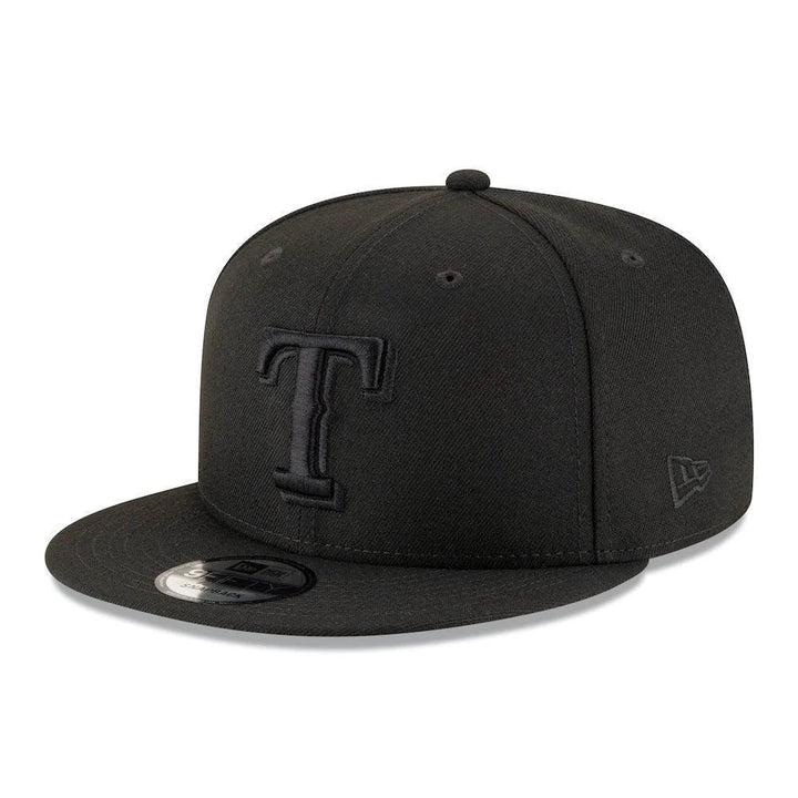 Texas Rangers New Era Black on Black 9FIFTY Snapback Hat - Black - Triple Play Caps